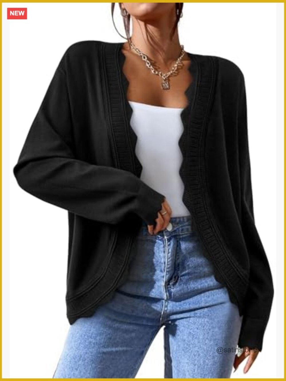 Lightweight Open Front Cardigan - Long Sleeve Knitted Shrug Sweater - Picture 3 of 7